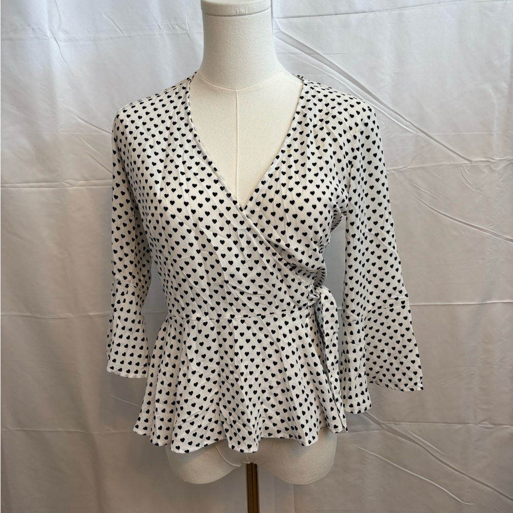 Candie’s Heart Print Wrap‎ Top Peplum Blouse Size Small